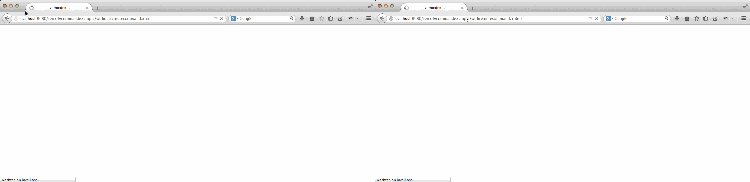 A comparison between loading a heavy application with and without remote command